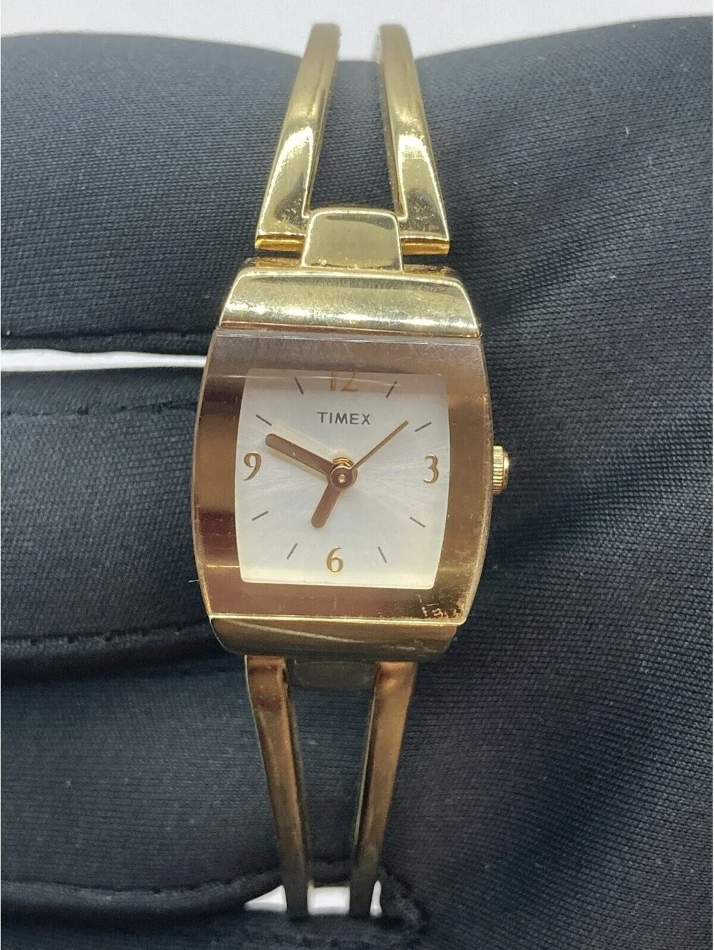 Vintage Timex Ladies Bangle Cuff Gold Tone Square Dial Watch Not Running